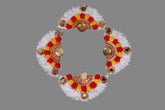 Floral Jasmine Rangoli with Pom-Poms, Jardosi Work & Tealight Holders